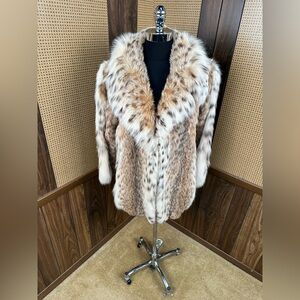 VINTAGE NEIMAN MARCUS DESIGNER SPOTTED CAT LYNX BOBCAT FUR COAT JACKET MEDIUM